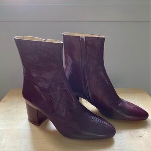 Zara real leather burgundy booties size 36 brand new with tags